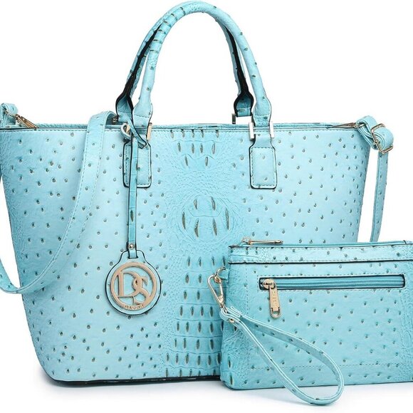 Handbags - Women Satchel Handbag Faux Leather Tote with Matching Clutch and Tassel